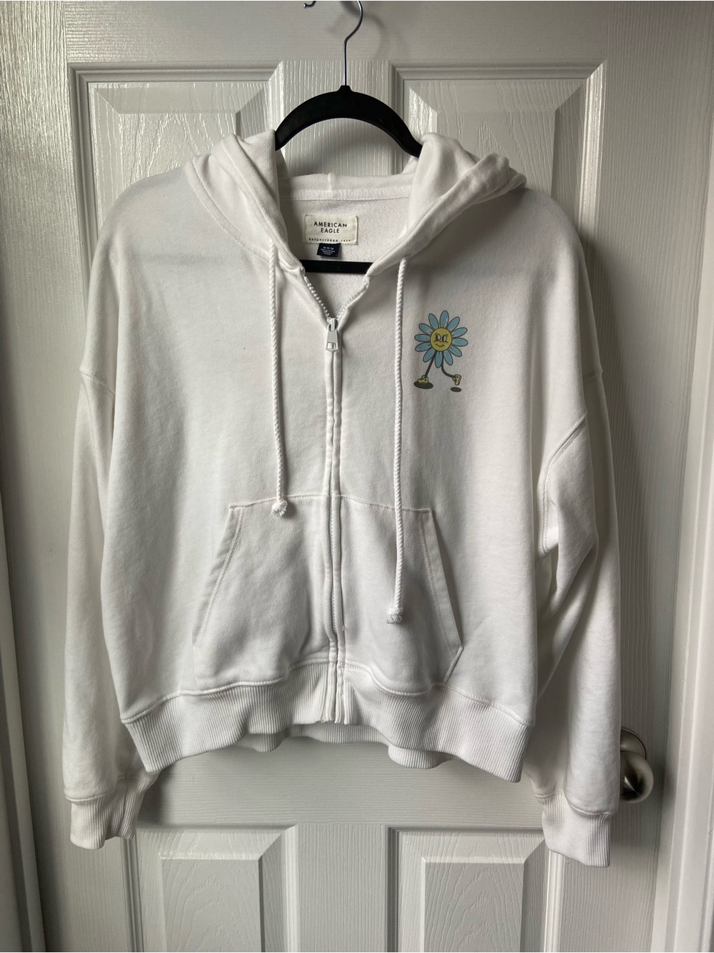 American Eagle White Zip-Up Hoodie with Classic Label